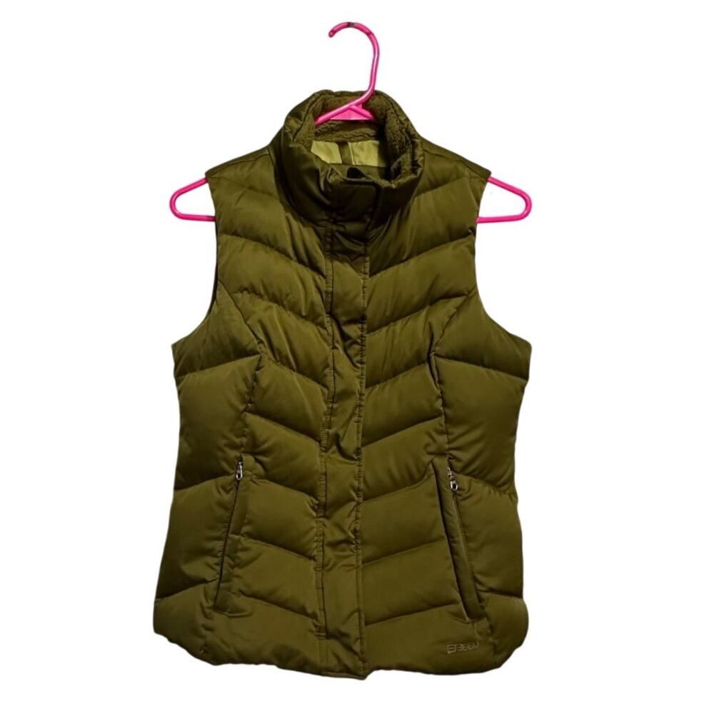 Eddie Bauer Womens 550 Down Puffer Vest Green Zipper Front Pockets Petites XS
